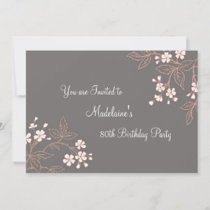 Grey Coral Floral 80th Birthday Party Invitations