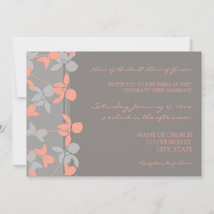 Grey Coral Floral Photo Wedding Invitation Cards