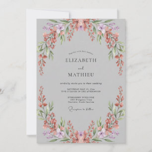 Grey Coral Leafy Wedding Invitation