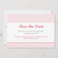 grey & coral polka dot save the date