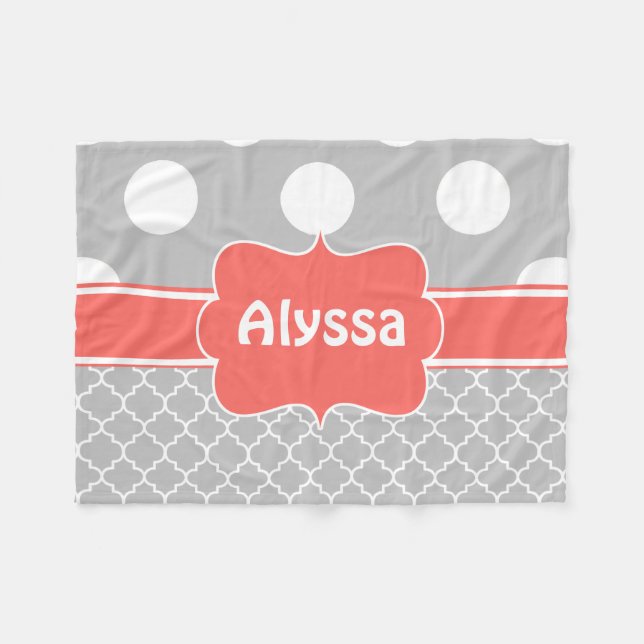 Grey Coral Quatrefoil Monogram Blanket (Front (Horizontal))