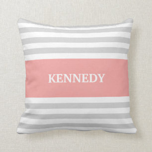 Grey Coral Stripes Monogram Cushion