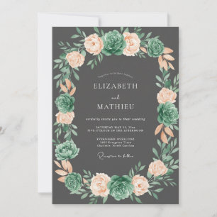 Grey Coral Verdant Floral Romance Wedding Invitation