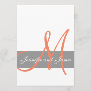 Grey Coral Wedding Invitation   Monogram Names