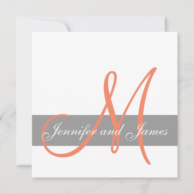 Grey Coral Wedding Invitation | Monogram Names (Front)