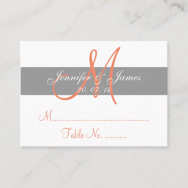 Grey Coral Wedding Reception Escort Card (Front)