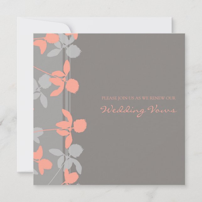 Grey Coral Wedding Vow Renewal Invitations (Front)