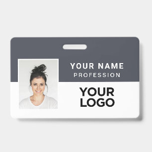 Grey Corporate Employee Photo Name Tag ID Badge