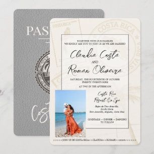 Grey Costa Rica Passport Wedding Invitation