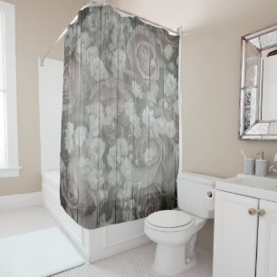 Grey Country Chic Roses Shower Curtain
