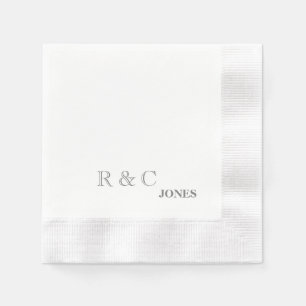 Grey Couple Initials & Last Name Simple Cocktail Napkin