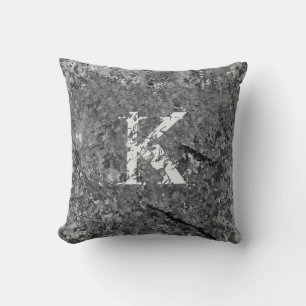 Grey Cracked Natural Rock Texture Custom Monogram Cushion