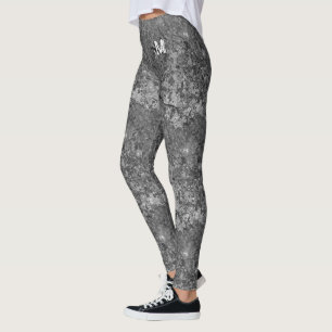 Grey Cracked Natural Rock Texture Monogram Custom Leggings