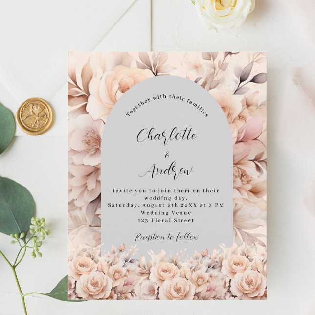 Grey cream floral arch wedding invitation (Creator Uploaded)