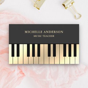 Grey Cream Gold Piano Keyboard Teacher Pianist Business Card