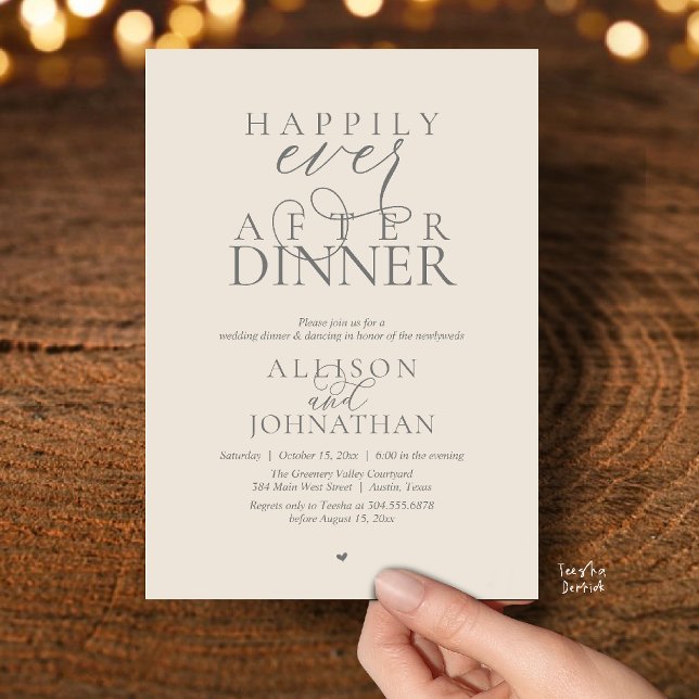 Grey Cream Happily Ever After Dinner Wedding Invitation (Cream Grey Happily Ever After Dinner Modern Script Wedding Invitation Card)