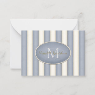 Grey & Cream Stripes Oval Framed Monogram Custom Card