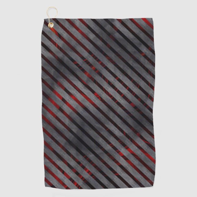 Grey cross-cut stripes or carbon ribbons? Red fund Golf Towel (Front)