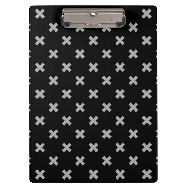 Grey cross stitches on black clipboard (Front)