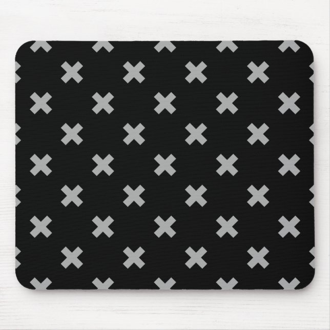 Grey cross stitches on black mouse mat (Front)