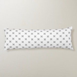 Grey cross stitches on white body cushion