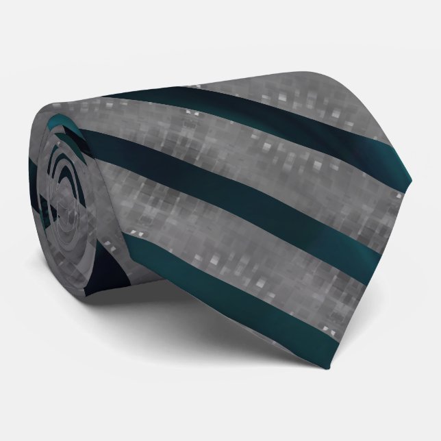 Grey cross stripe small square, cyanish background tie (Rolled)
