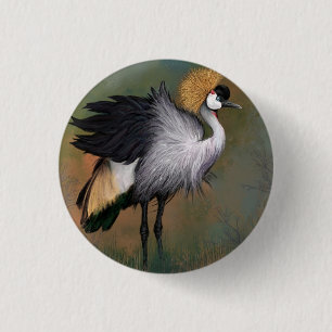 Grey Crowned Crane Bird Button - Painting