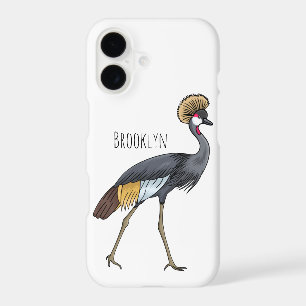 Grey crowned crane bird cartoon illustration