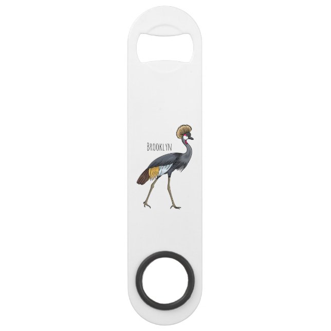 Grey crowned crane bird cartoon illustration  (Front)
