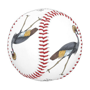 Grey crowned crane bird cartoon illustration baseball