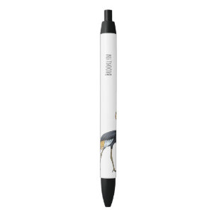 Grey crowned crane bird cartoon illustration black ink pen