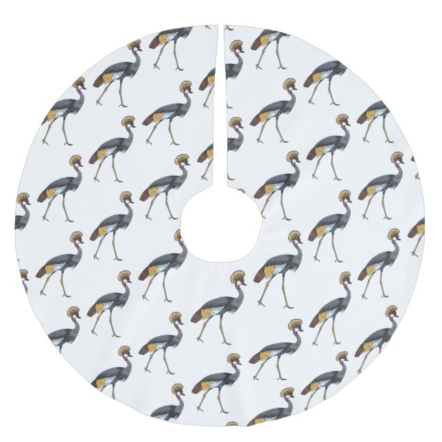 Grey crowned crane bird cartoon illustration  brushed polyester tree skirt (Front)