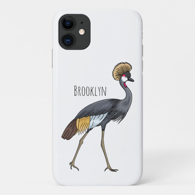 Grey crowned crane bird cartoon illustration  Case-Mate iPhone case (Back)