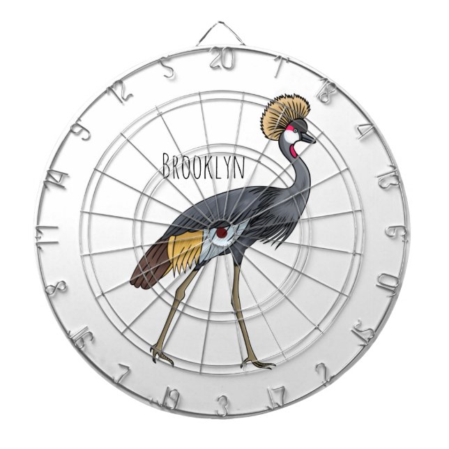 Grey crowned crane bird cartoon illustration  dartboard (Front)