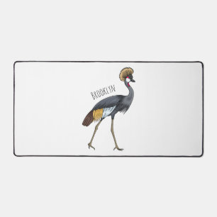Grey crowned crane bird cartoon illustration desk mat