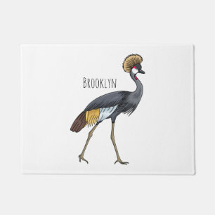 Grey crowned crane bird cartoon illustration doormat