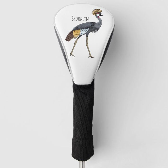 Grey crowned crane bird cartoon illustration  golf head cover (Front)