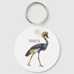 Grey crowned crane bird cartoon illustration  key ring
