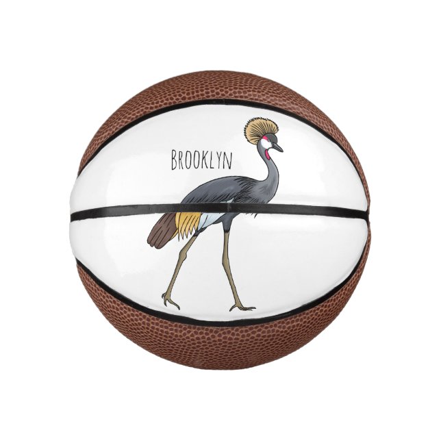 Grey crowned crane bird cartoon illustration  mini basketball (Front)