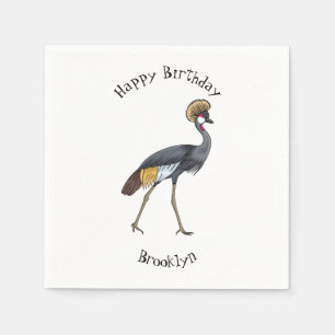 Grey crowned crane bird cartoon illustration napkin