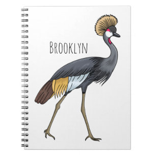 Grey crowned crane bird cartoon illustration notebook