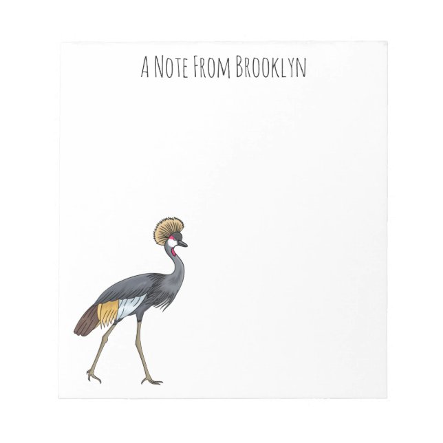 Grey crowned crane bird cartoon illustration  notepad (Front)