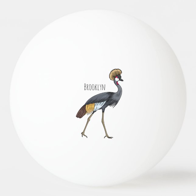 Grey crowned crane bird cartoon illustration  ping pong ball (Front)