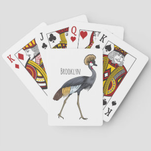 Grey crowned crane bird cartoon illustration playing cards