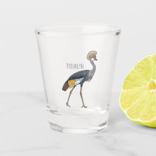 Grey crowned crane bird cartoon illustration shot glass