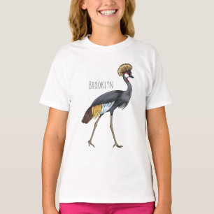 Grey crowned crane bird cartoon illustration T-Shirt