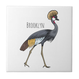 Grey crowned crane bird cartoon illustration tile