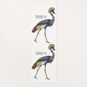 Grey crowned crane bird cartoon illustration yoga mat