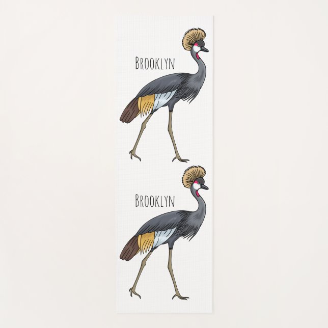 Grey crowned crane bird cartoon illustration  yoga mat (Front)