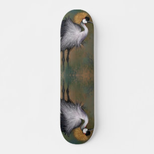 Grey Crowned Crane Bird Skateboard